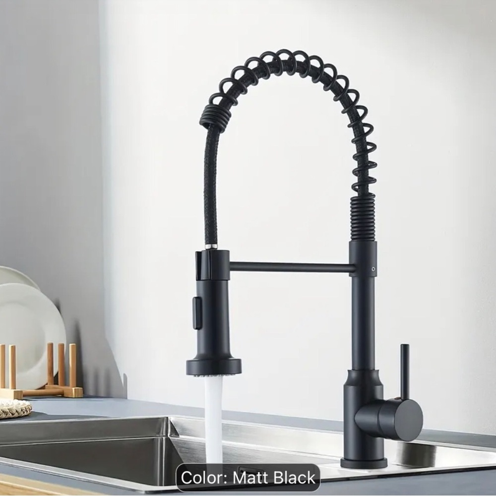 Matt Black Commercial-Style Pull-Down Kitchen Faucet with Spring Spout